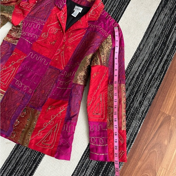 Vintage Chico's Patchwork Embroidered Beaded Embroidery Jacket Size: 1 - Picture 9 of 13